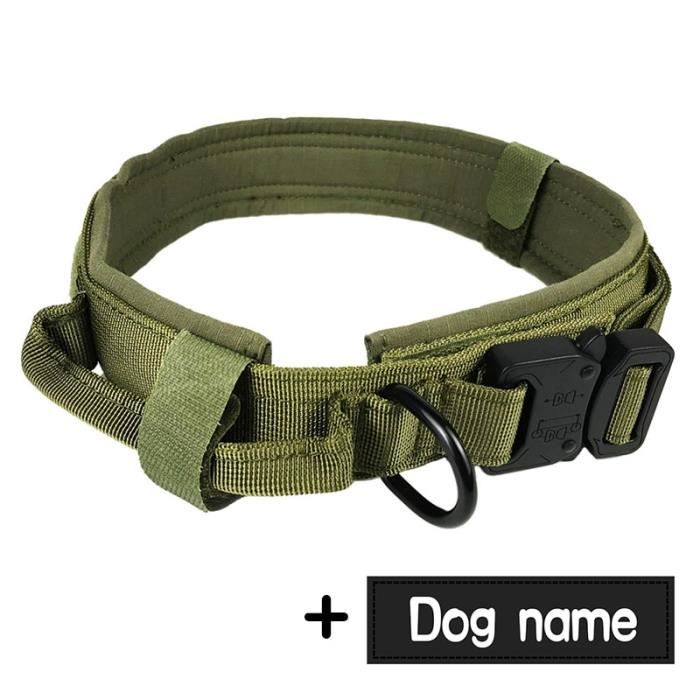 Collier de chien avec étiquette de chien en Nylon réglable militaire tactique grand collier - Type Vert armée-XL