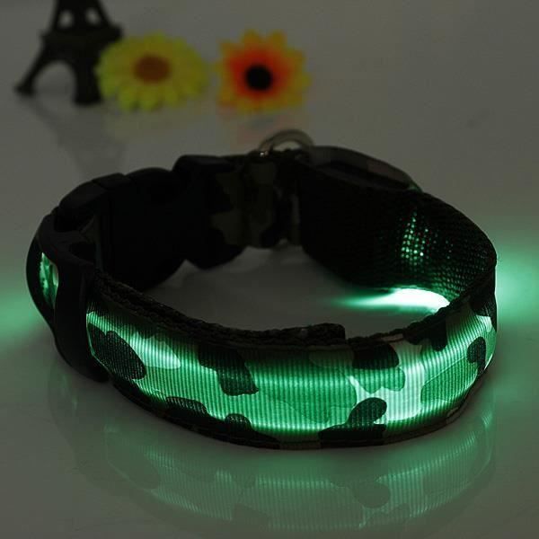 Collier Lumineux LED pour Chien De Camouflage Attache Sellerie M 40-48cm vert Bo02182