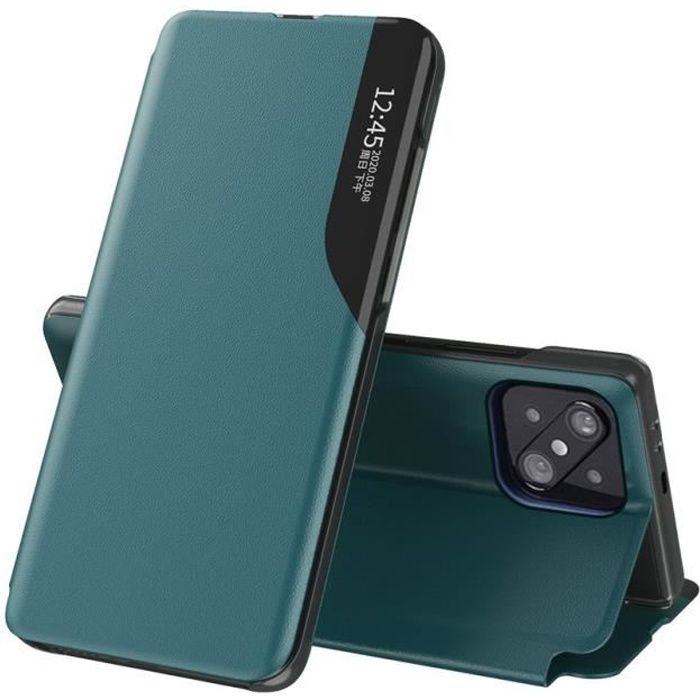 Étui Xiaomi Mi 11 Lite, Transparente Fenêtre Latérale Clear View Cuir à Rabat Ultra-fin Housse Protection, Vert
