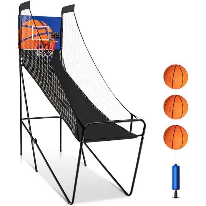 COSTWAY Jeu de Basketball Arcade Pliable pour Enfants avec Marqueur Electronique, Buzzer, 3 Ballons Pompe Diamètre du Panier 32 cm