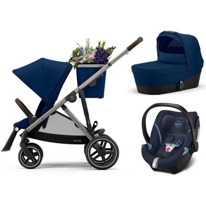 CYBEX Gazelle S Trio - Poussette (6+) avec siège auto et nacelle - Pliage compact - châssis argent - Bleu