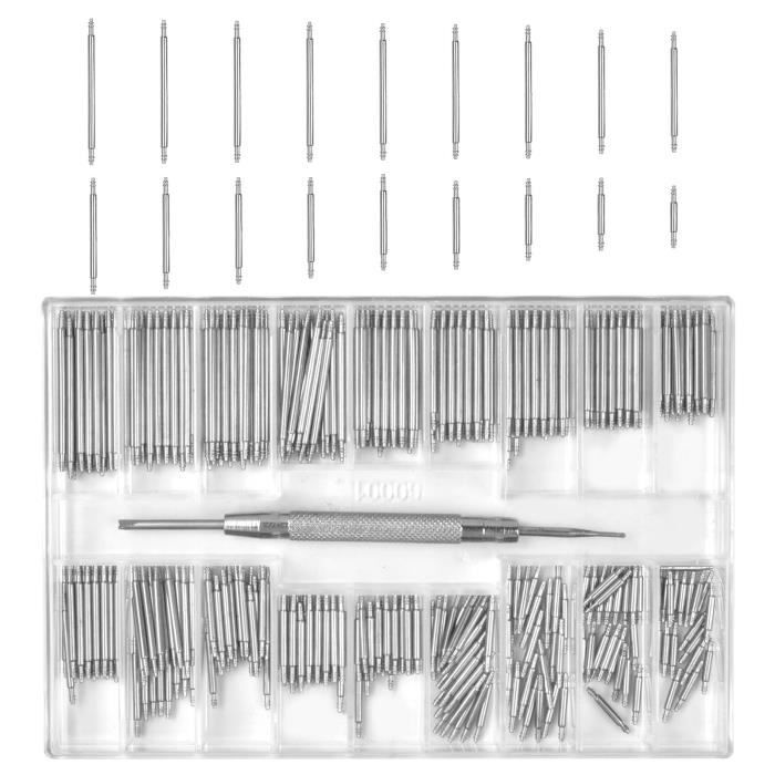 360pcs Montre Bracelet Broches, Assortiment de Barrettes à Ressort 8mm-25mm (Argent)