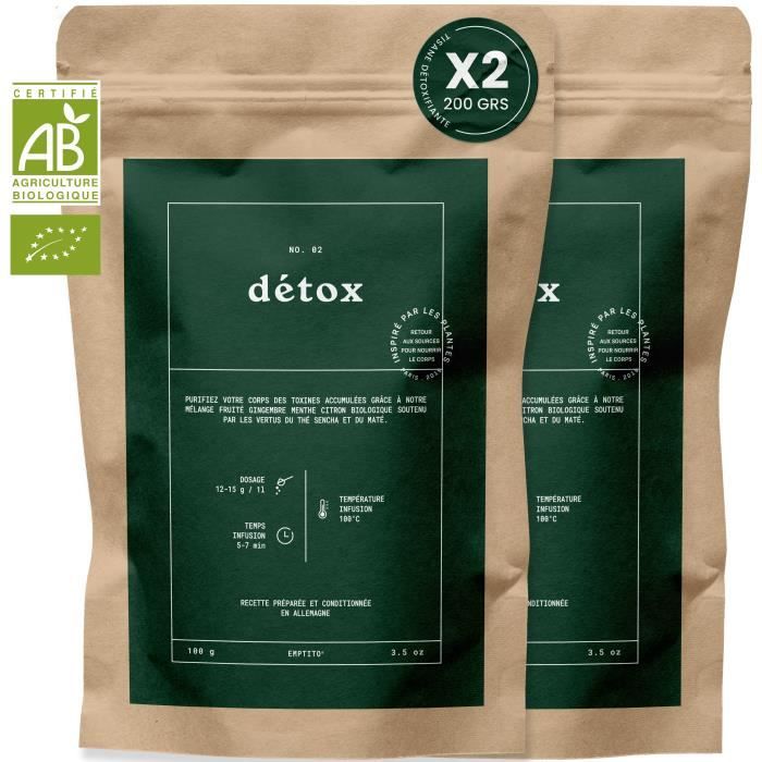 Lot Infusion Détox Maté Matcha | Minceur Diuretique Naturel Purifiant Antioxydant Draineur Intestin Foie Colon | 11 plantes 200g Bio