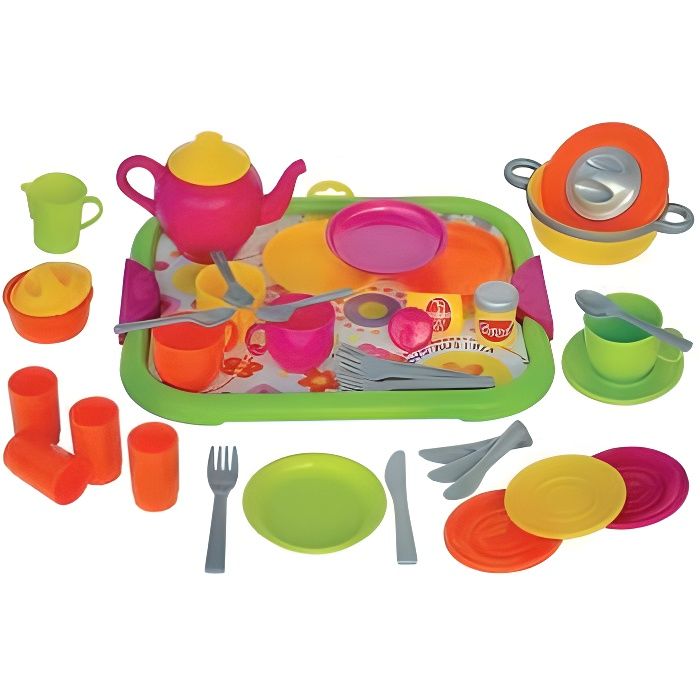 Service Dinette plastique avec plateau 40 pieces - Jeu d'imitation enfant - Cuisine