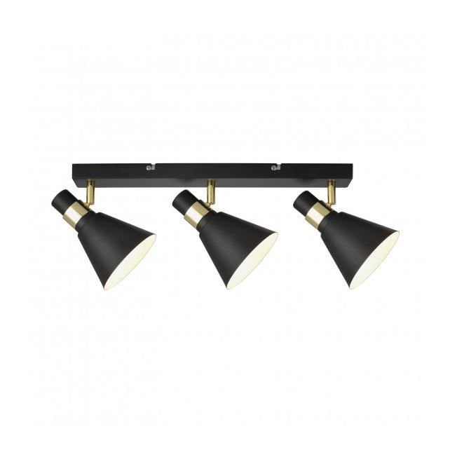 Applique murale industrielle et rétro Biagio Noir mat, doré 3 ampoules