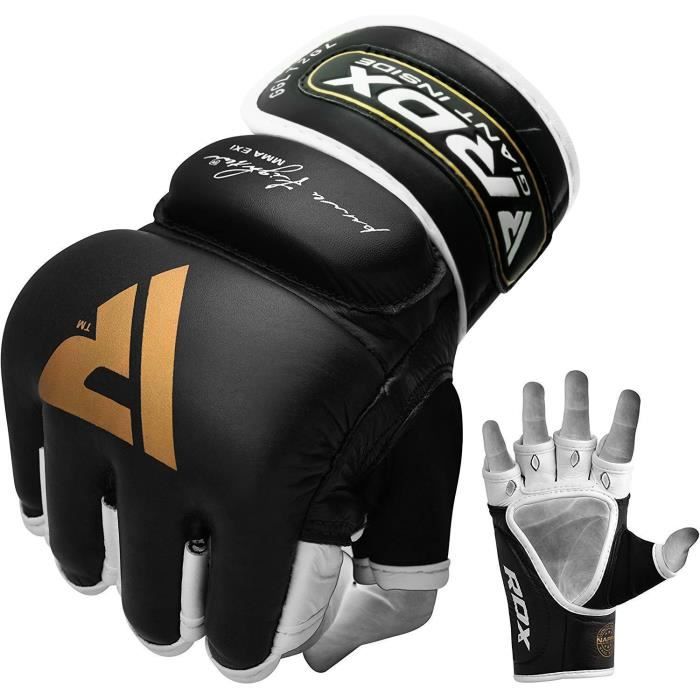 RDX Gants MMA pour Art Martiaux D’entraînement, Cuir Sparring , Parfaite pour Grappling, Muay Thai, Kickboxing, Combat Libre, doré