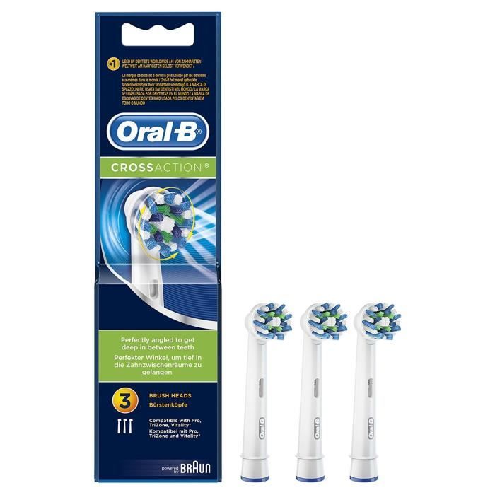 Oral-B CrossAction pour Brosses à Dents Electriques - Pack de 3 Brossettes de Remplacement