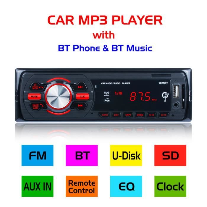 Lecteur Multimédia de Voiture Stéréo FM Radio 1025BT Car MP3 Player Autoradio MP3/Bluetooth/USB + Télécommande