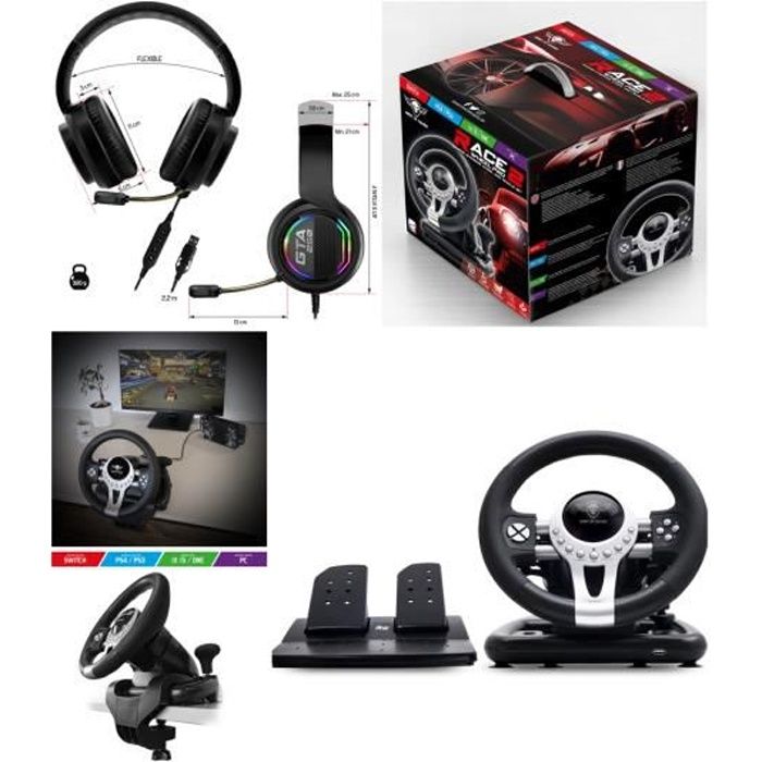 Volant et pédales de jeu Vidéo Race Pro Wheel 2 compatible Xbox Séries X|S PS4 PS3 SWITCH PC SPIRIT OF GAMER + CASQUE GAMER S GAMER