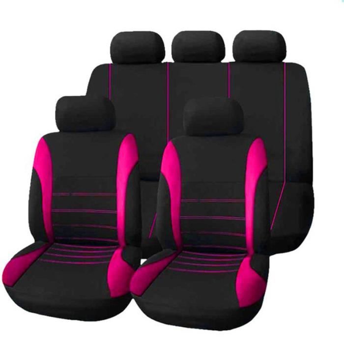9Pcs/set Ensemble de Housse de Siège de Voiture pour Siège Avant Universel rose rouge