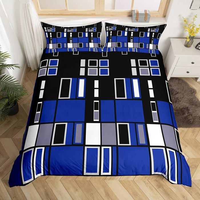 Housse De Couette 220x240 + 2 Taies - Motif Géométrique 3D - Microfibre Douce