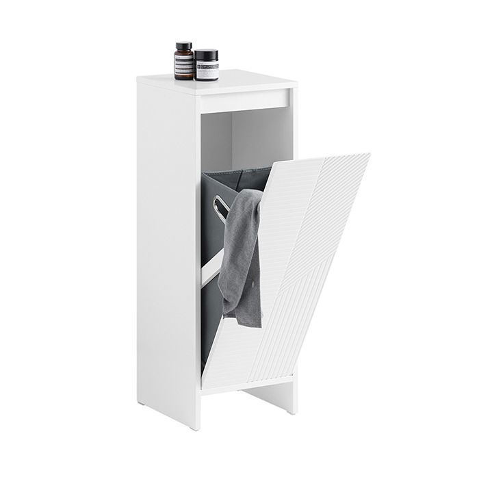 SoBuy Meuble Bas de Salle de Bain Corbeille à Linge Meuble de Rangement avec 1 Panier à Linge Amovible Blanc 30x30x87cm BZR154-W