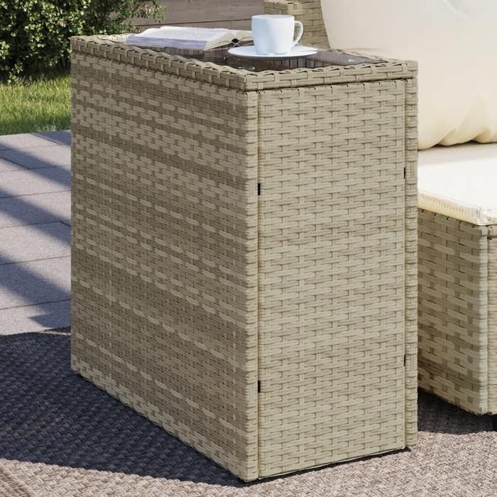 vidaXL Table dappoint de jardin avec dessus en verre gris clair rotin 366189