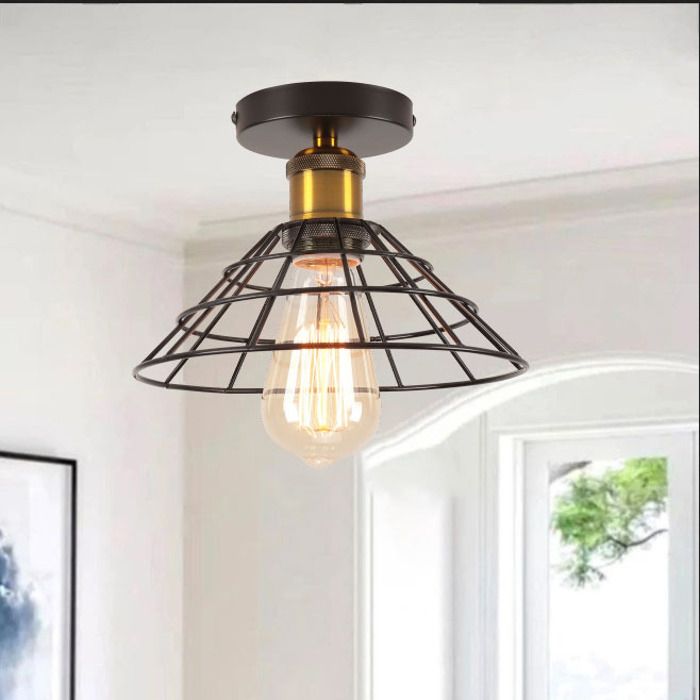 iDEGU Plafonnier Industriel E27 Lustre Rétro Abat-jour en Métal Designe Chapeau Luminaire Vinatge Ajustable pour Salon Chambre
