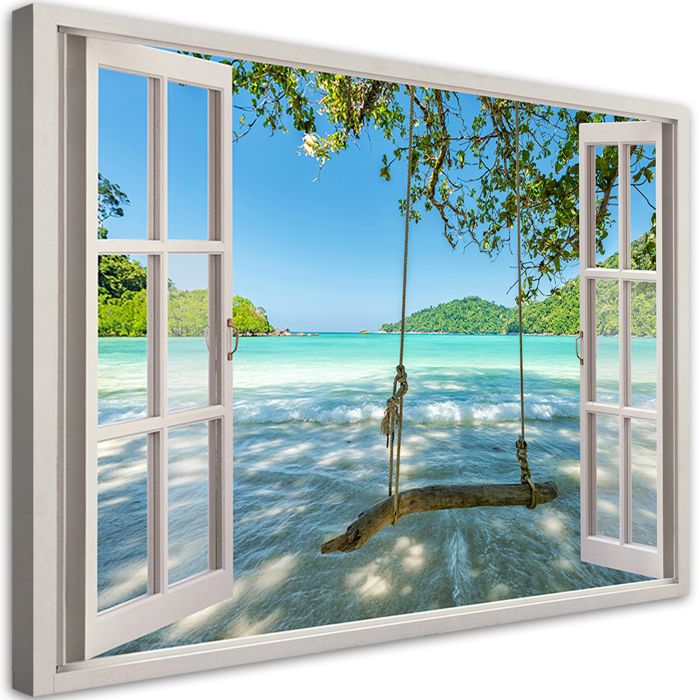 Feeby Tableau Sur Toile Lac Des Cygnes Fenêtre Nature - Décoration Chambre 30x20 Cm Moderne