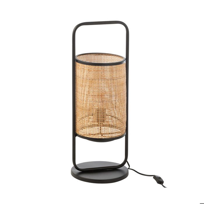 Lampe de table 23x23x61 cm en rotin naturel et métal noir