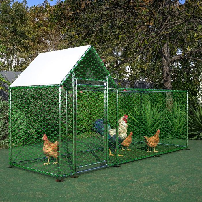 Meilleurs prix pour Poulailler Enclos métal 326x107.2x151.5cm pour poulailler plein air - Sécurité serrure + toile PE imperméable - Poules lapins