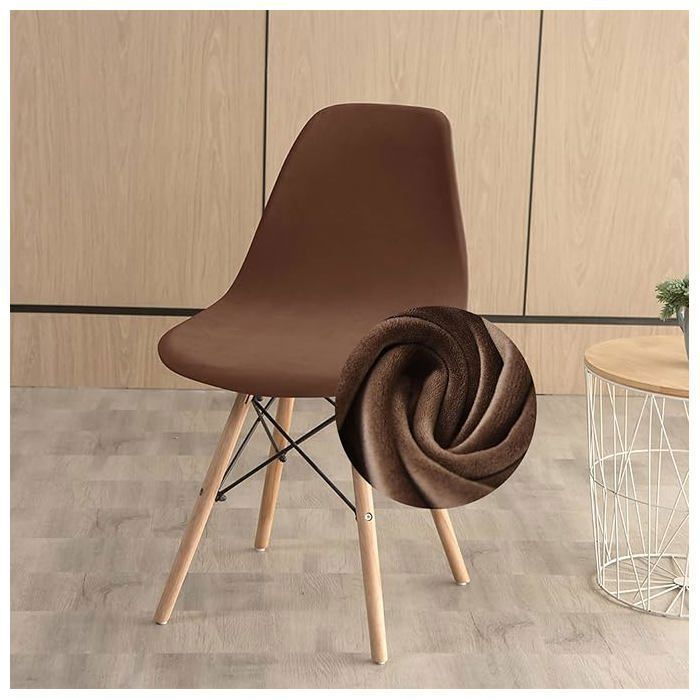 Velours Housses de Chaise de Salle à Manger Scandinaves Extensible Couverture de Chaise sans Accoudoirs - Café 4 pièces