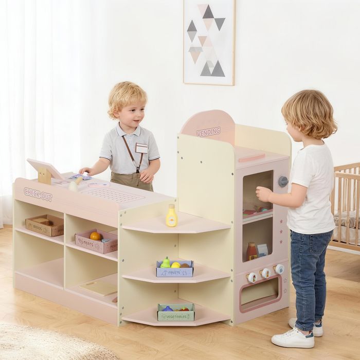 Supermarché pour enfant marchande en bois caisse enregistreuse distributeur et accessoires 907x60x738cm vert