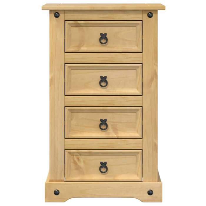 Table de chevet en bois de pin massif - vidaXL - 53x39x84 cm - Brun - 4 tiroirs - Poignées en métal - Capacité 50 kg