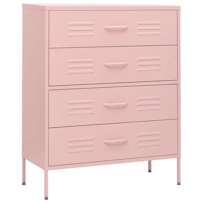 Commode en acier - JILL - Rose - 80x35x101 5 cm - Capacité totale 100 kg - Tiroirs extensibles - Glissière à billes
