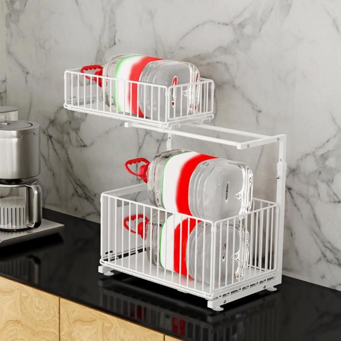 Meuble sous évier QUIIENCLEE 26.5 x 38 x 48.5 cm étagère coulissante de cuisine blanc
