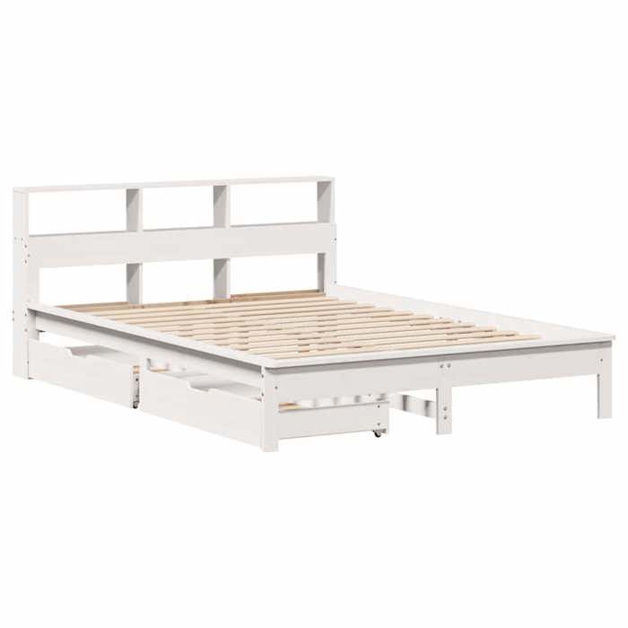 2 Places - Lit bibliothèque double - VIDAXL - tête de lit rangement - Avec compartiments de rangement - blanc 140x190 cm - Bois pin