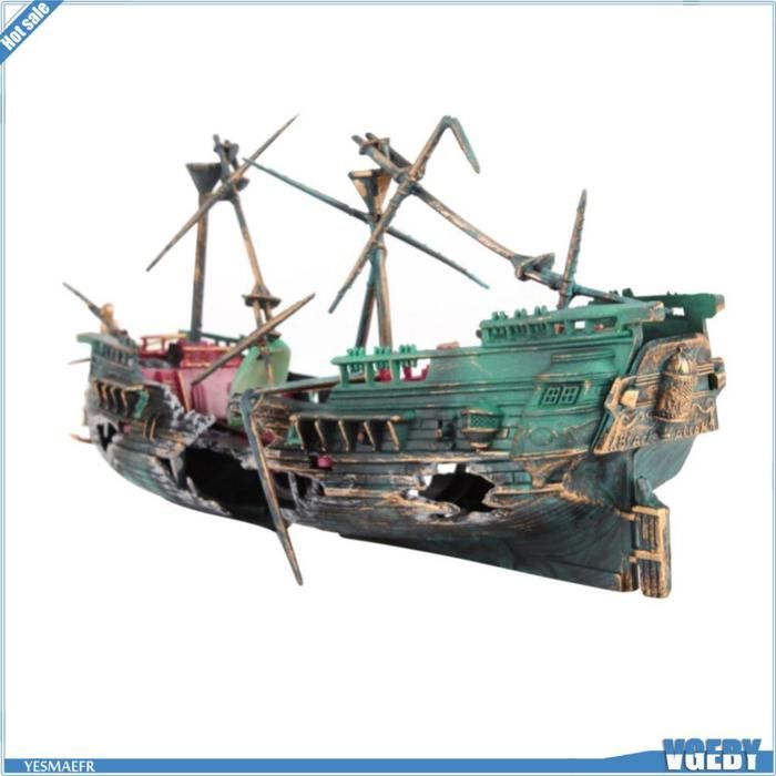 Comparer les prix de Ashata Bateau de décoration daquarium Aquarium Aquarium décoration bateau naufrage coulé en plastique puericulture coffre Vert