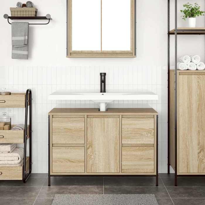 (Vente chaude) Meuble sous-vasqueArmoire dévierCLARENCECabinet Sous évier avec tiroirs chêne sonoma 90x345x60 cm - M688992