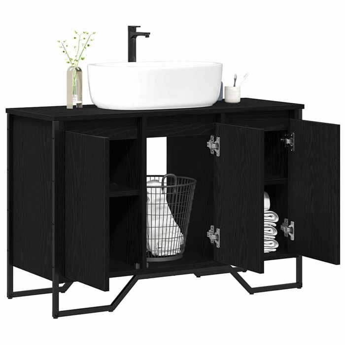 Black FridayCabinet Sous évier - Meuble sous vasque - Etagère de Salle de Bain - Chêne noir 91 x 35 x 60 cm Bois dingénierie 03_7