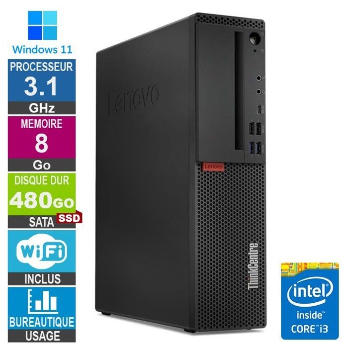 Lenovo M720s i3-8100t 3.10GHz 8Go/480Go SSD Wifi W11 Reconditionné - Lenovo reconditionné disponible sur Cdiscount Seconde Vie