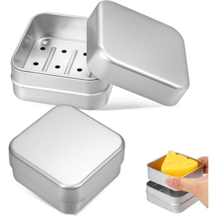 Boîte à savon en aluminium avec couvercle et égouttoir format carré compact pour voyage lot de 2 8 x 8 x 39 cm