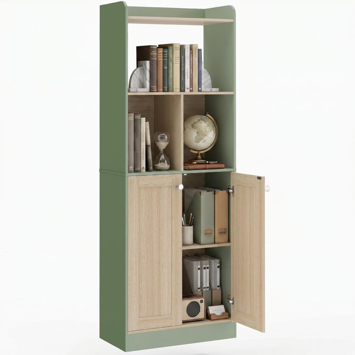 Bibliothèque - HOMCOM - 5 niveaux avec 2 portes - étagères cubes - bois - 60 x 30 x 1612 cm - vert et bois naturel