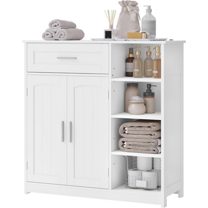 Meuble Salle de Bain Rangement - EUGAD Buffet avec 2 Portes 1 Tiroir - 80x30x80 5cm - Blanc