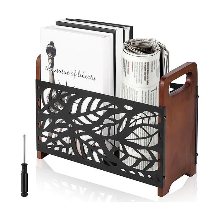 GBKDQQ Porte-revues en Bois et Métal avec Poignées Support de Journaux Éconiseur despace Panier de Rangement 33x24x13c PORTE-REVUE