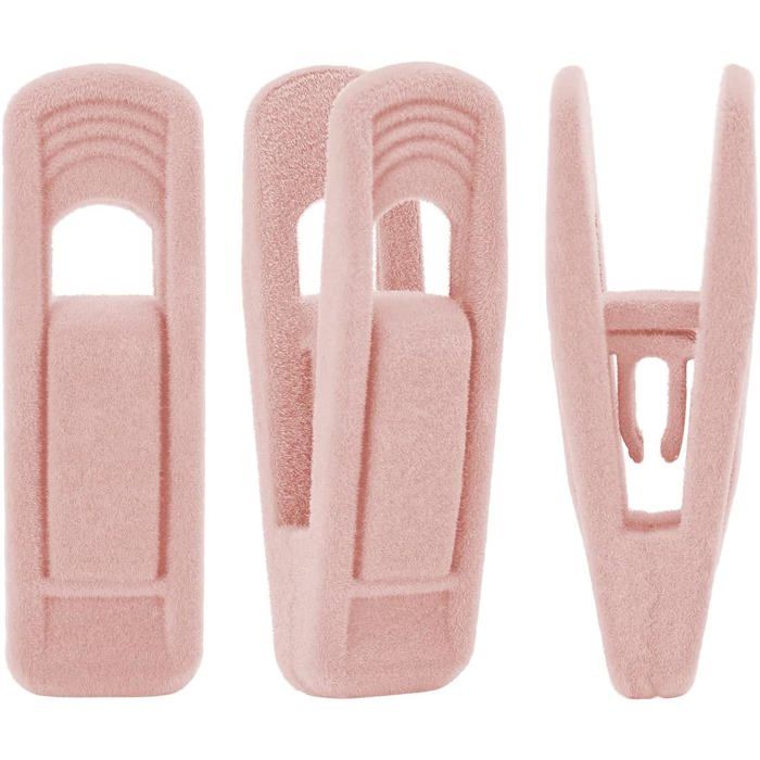Pinces pour cintre antiglisse en velours rose clair modèle pression pour jupes pantalons foulards