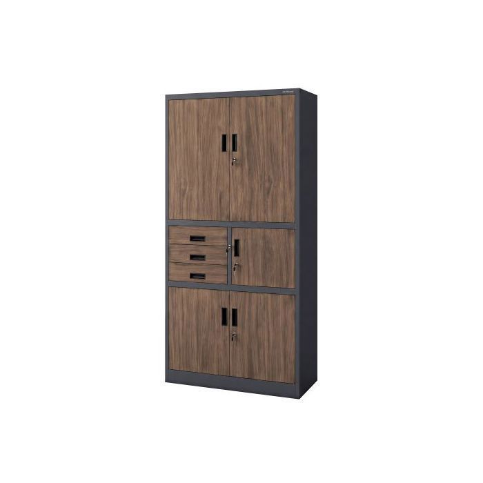 Armoire de bureau métallique avec coffre-fort anthracite / noyer : Eco Design FILIP II 900 x 1850 x 400 mm