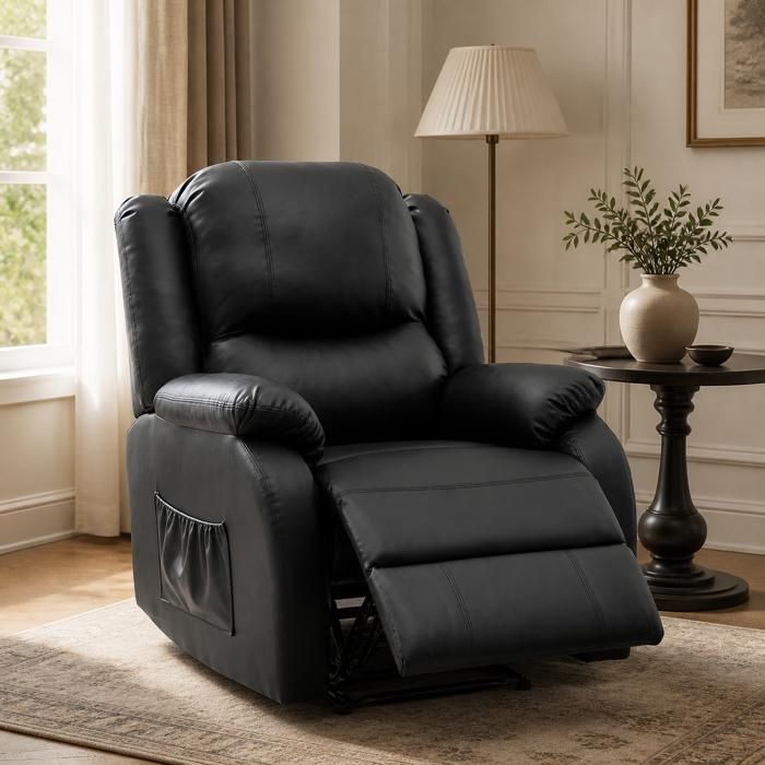 Fauteuil relax inclinable en similicuir avec repose-pieds pour salon gris