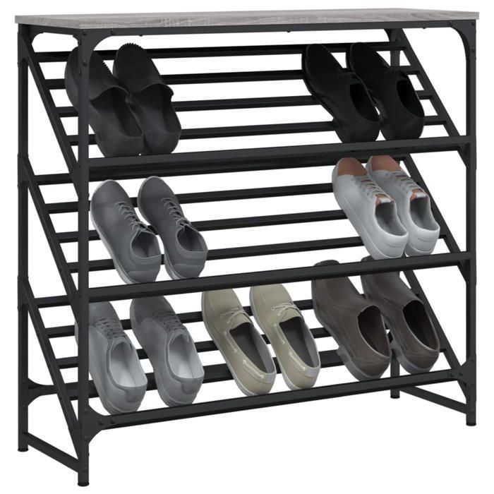 3648 Étagère à Chaussures Sonoma Gris 90 x 30 x 85 cm en bois dingénierie avec 3 étagères pour Entrée et Dressing