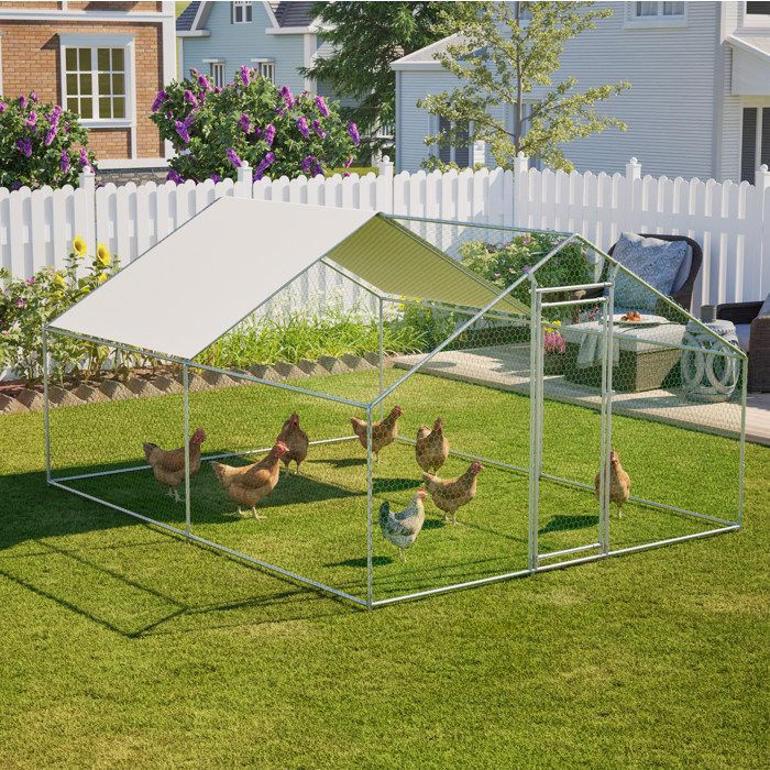 ULEVR enclos poulailler extérieur 3 x 4 x 2 m en métal galvanisé gris avec toit PE et porte verrouillable