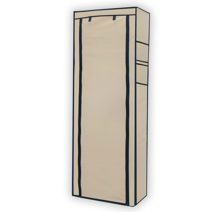 Armoire pliante en tissu 170 x 58 x 28 cm beige crème - penderie dressing zippé 9 compartiments étagère à chaussures camping