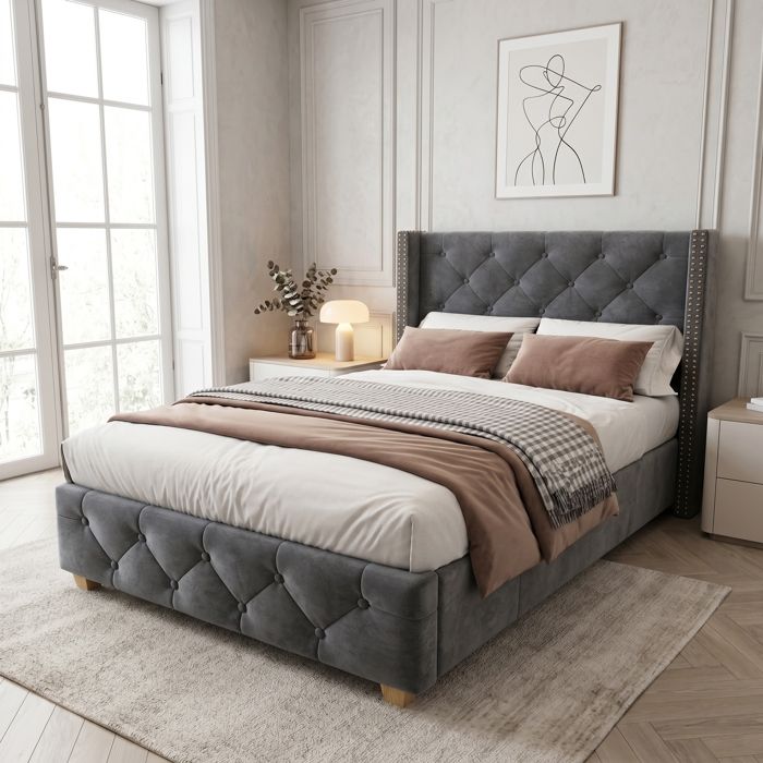 Haute qualité résistant sommier à lattes inclus en bois couleur gris idéal pour usage quotidien maison jardin atelier