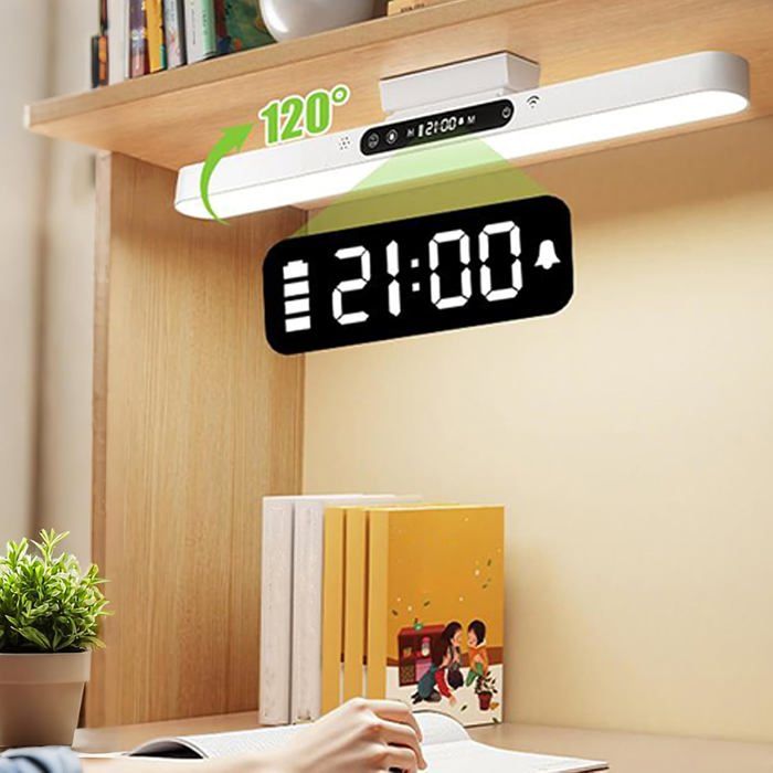 Barre lumineuse magnétique - Lampe LED avec horloge intégrée 3 modes déclairage pour cuisine dressing atelier et salle de bain