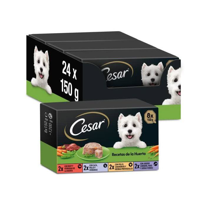 Nourriture humide pour chiens - CÉSAR - Recettes du Potager - Multipack 3x8 pots (36 kg) - Pâté & gelée - Sans sucres ni colorants Nourriture humide pour chiens - CÉSAR - Recettes du Potager - Multipack 3x8 pots (36 kg) - Pâté & gelée - Sans sucres ni colorants