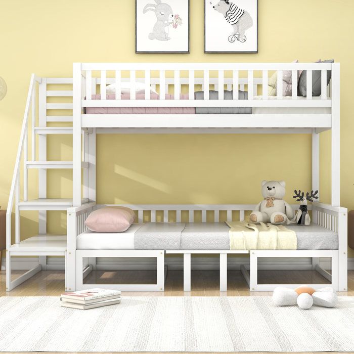 Lit superposé avec bureau et canapé en pin blanc échelle sécurisée couchages 90x200 et 120x200