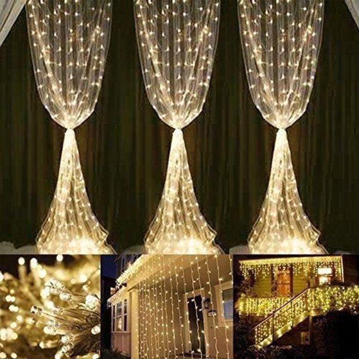 6m*3m rideau lumineux guirlande lumineuse led 8 modes - Aueq - 594 led lumière blanc chaud lampe ambiance aa13150