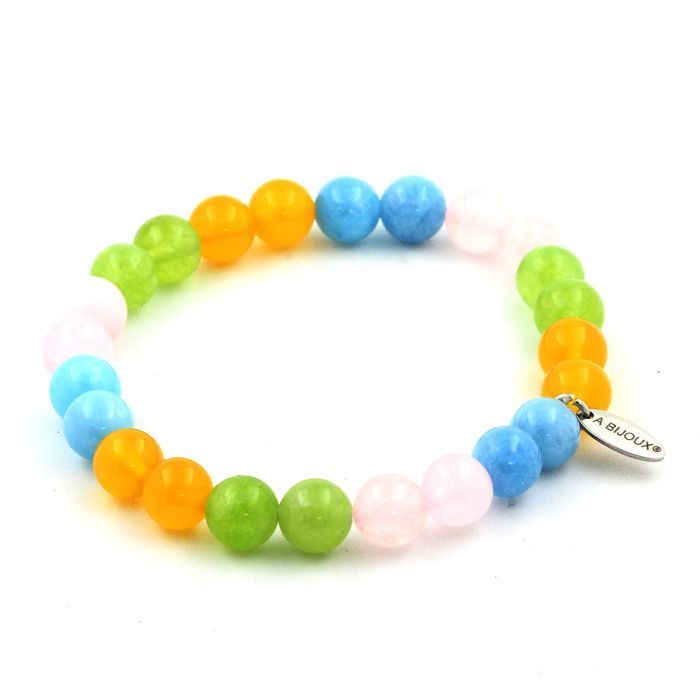Bracelet Pierres Naturelles – Calcédoine Bleue, Aigue-marine, Agate Rubanée – A Bijoux