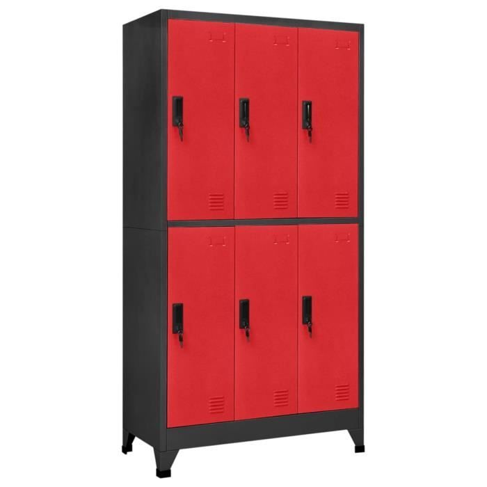 anself armoire de bureau metallique armoire métallique vestiaire métallique avec 6 casiers anthracite et rouge 90x45x180 cm