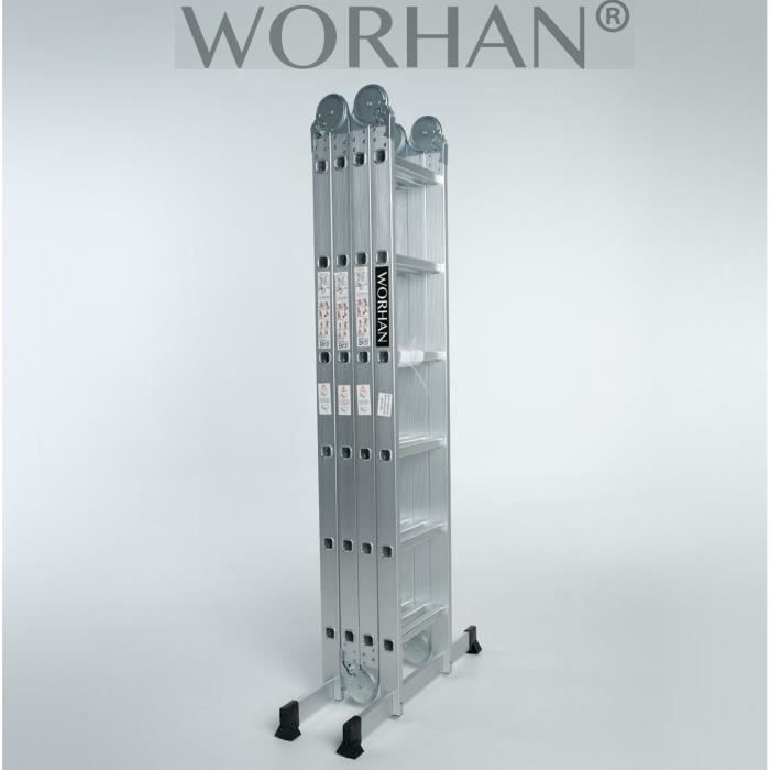 WORHAN® 6.3m Échelle Aluminium Multifonction Polyvalente Escabeau Multi-usage ALU Modulable Pliable