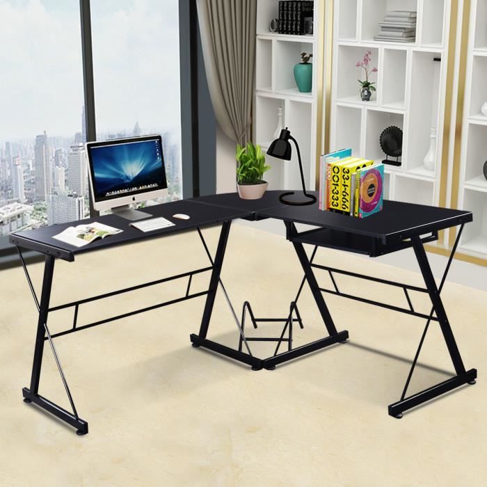 Costway Bureau D Angle Table Informatique En Forme De L En Mdf Et Fer Noir 135 X 150 X 75 Cm Bureau De Coin Ordinateur Achat Vente Bureau Bureau D Angle Informatique